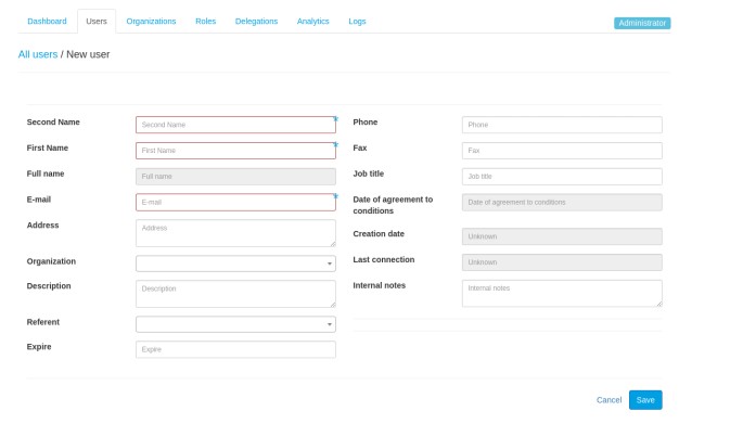User creation form