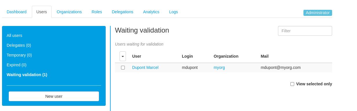 Users pending validation